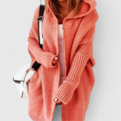 Ins Knitted Hooded Cardigan Fashion Loose Solid Color Batwing Sleeve Sweater Autumn And Winter Women's Clothing - Image 4