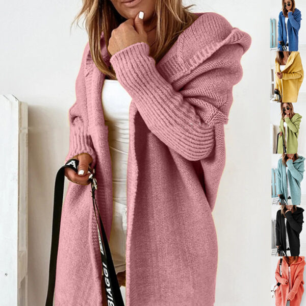 509b05d7-6c55-4a55-8746-dfe9f078a2d9.jpg Ins Knitted Hooded Cardigan Fashion Loose Solid Color Batwing Sleeve Sweater Autumn And Winter Women's Clothing
