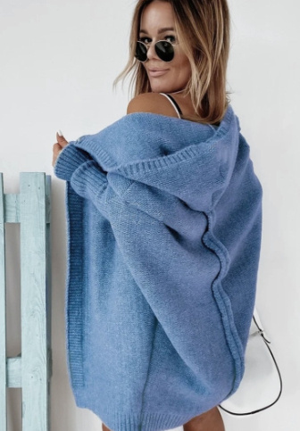 Ins Knitted Hooded Cardigan Fashion Loose Solid Color Batwing Sleeve Sweater Autumn And Winter Women's Clothing - Image 7