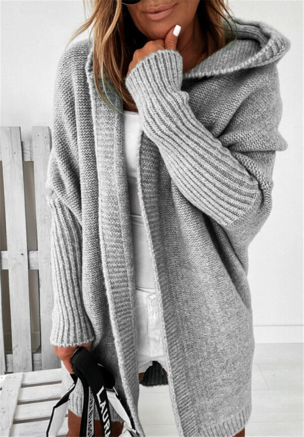 Ins Knitted Hooded Cardigan Fashion Loose Solid Color Batwing Sleeve Sweater Autumn And Winter Women's Clothing - Image 3